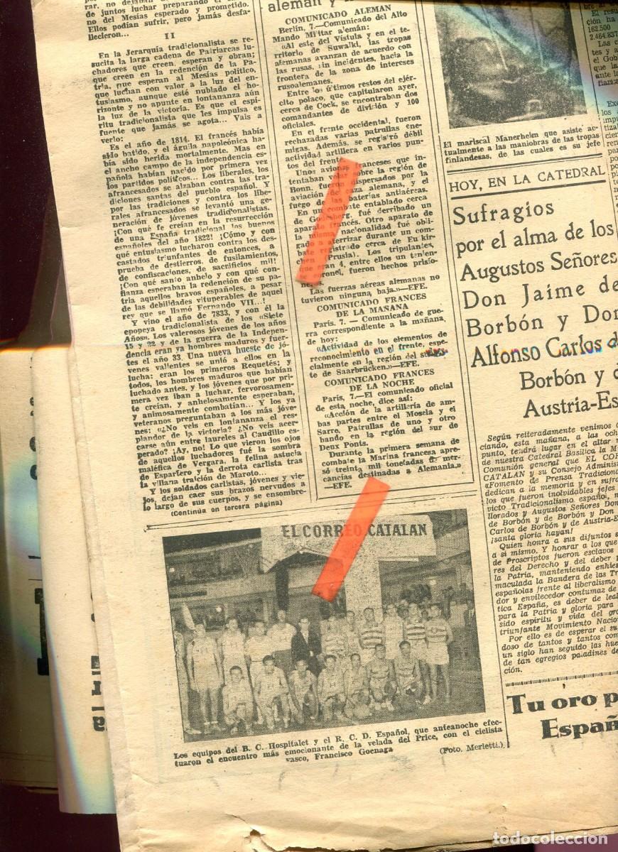 Coleccionismo de Revistas y Peri&oacute;dicos: PERIODICO A&Ntilde;O 1939 B.C. HOSPITALET R.C.D. ESPA&Ntilde;OL BASQUET CICLISTA FRANCISCO GOENAGA PAPIOL AVI&Ntilde;ONET