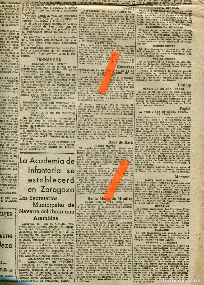 Coleccionismo de Revistas y Peri&oacute;dicos: PERIODICO A&Ntilde;O 1939 CASSERRES COLLELL PRATDIP EL PAPIOL RODA DE BARA SANTA MARIA DE MIRALLES MANRESA
