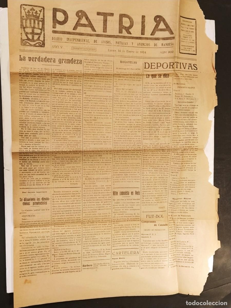 Coleccionismo de revistas y peri&oacute;dicos: MANRESA - PATRIA - A&Ntilde;O 1924 NUM 902 - DIARIO INDEPENDIENTE DE AVISOS NOTICIAS Y ANUNCIOS -(V-27.250)