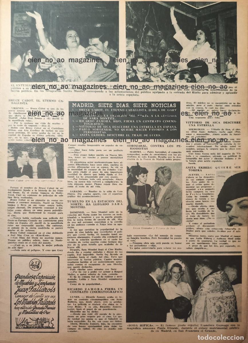 Coleccionismo de Revistas y Peri&oacute;dicos: Hoja de revista # 1958 ~ Sara MONTIEL 2 fotos a su salida del cine Rialto en Madrid
