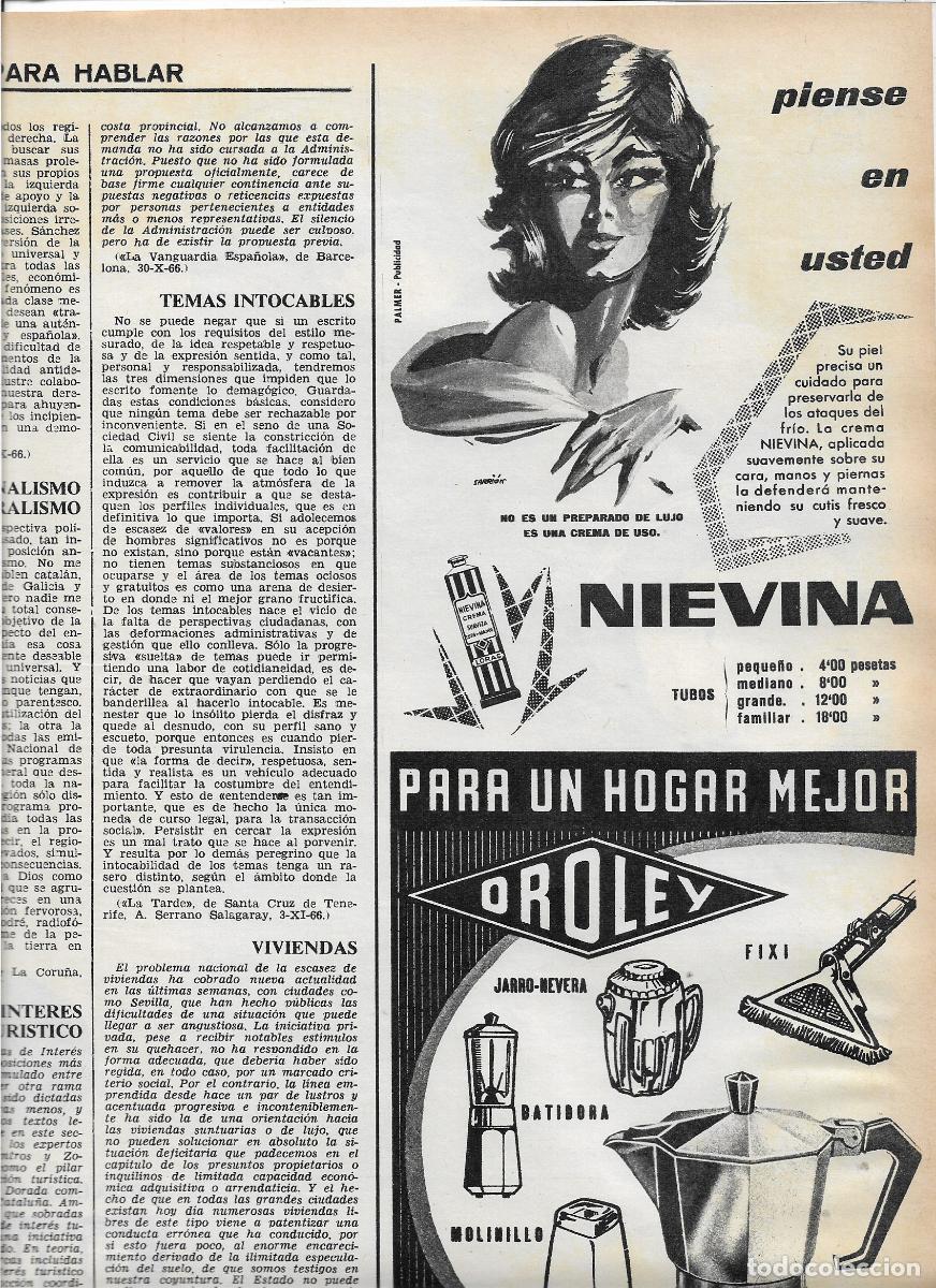 Collezionismo di Riviste e Giornali: A&Ntilde;O 1966 RECORTE PRENSA PUBLICIDAD ANUNCIO NIEVINA CREMA COSMETICA CAFETERA EXPRES OROLEY