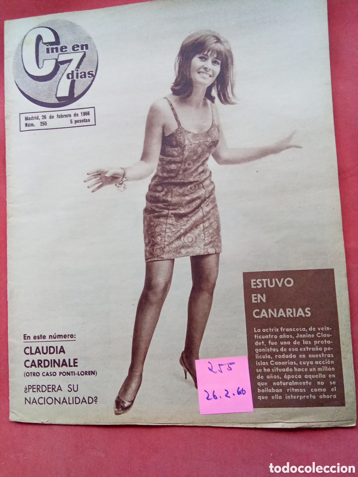 Colecionismo de Revistas e Jornais: REVISTA CINE EN 7 D&Iacute;AS . A&Ntilde;O 1966 . FECHA26 / 2 N&deg;255