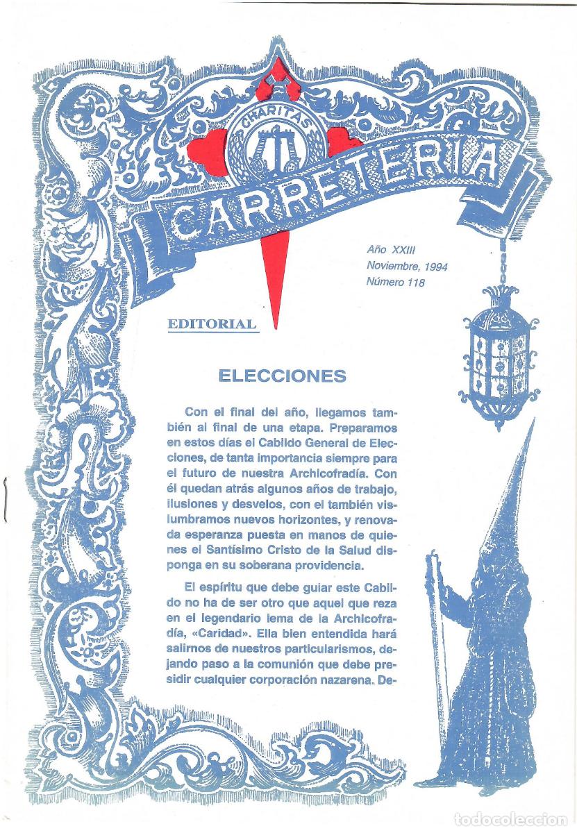 Coleccionismo de Revistas y Peri&oacute;dicos: SEMANA SANTA SEVILLA, BOLET&Iacute;N HERMANDAD LA CARRETER&Iacute;A N&ordm; 118, NOVIEMBRE 1994
