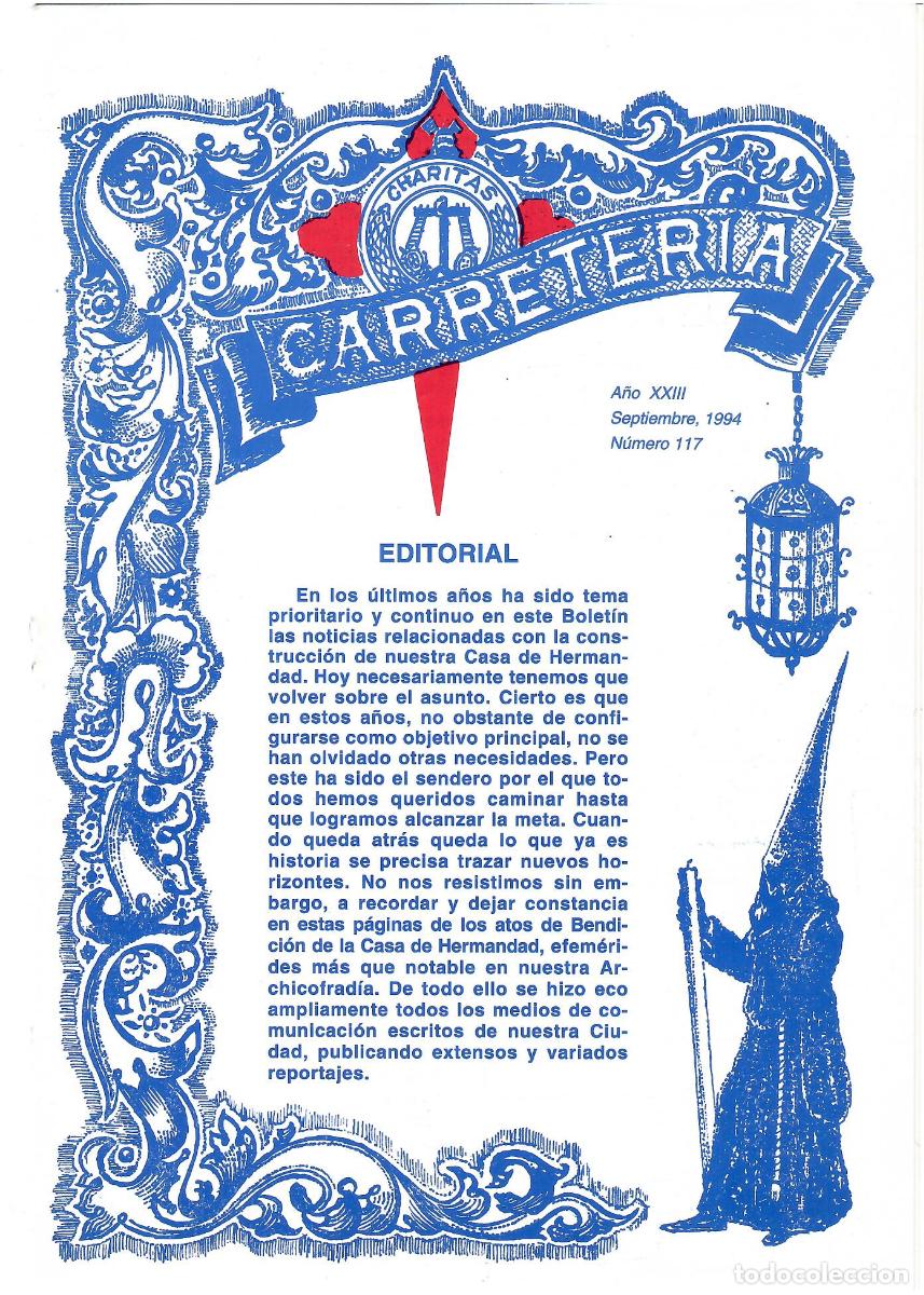 Coleccionismo de Revistas y Peri&oacute;dicos: SEMANA SANTA SEVILLA, BOLET&Iacute;N HERMANDAD LA CARRETER&Iacute;A N&ordm; 117, SEPTIEMBRE 1994