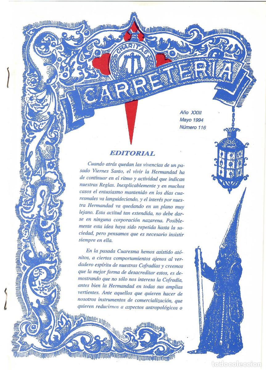 Coleccionismo de Revistas y Peri&oacute;dicos: SEMANA SANTA SEVILLA, BOLET&Iacute;N HERMANDAD LA CARRETER&Iacute;A N&ordm; 116, MAYO 1994
