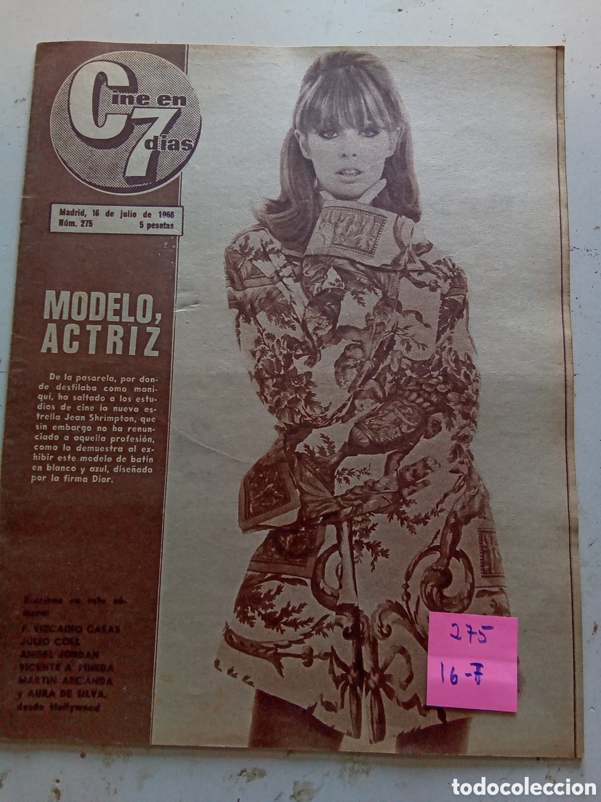 Coleccionismo de Revistas y Peri&oacute;dicos: REVISTA CINE EN 7 D&Iacute;AS . A&Ntilde;O 1966 . FECHA16/7. .N&deg;. .275