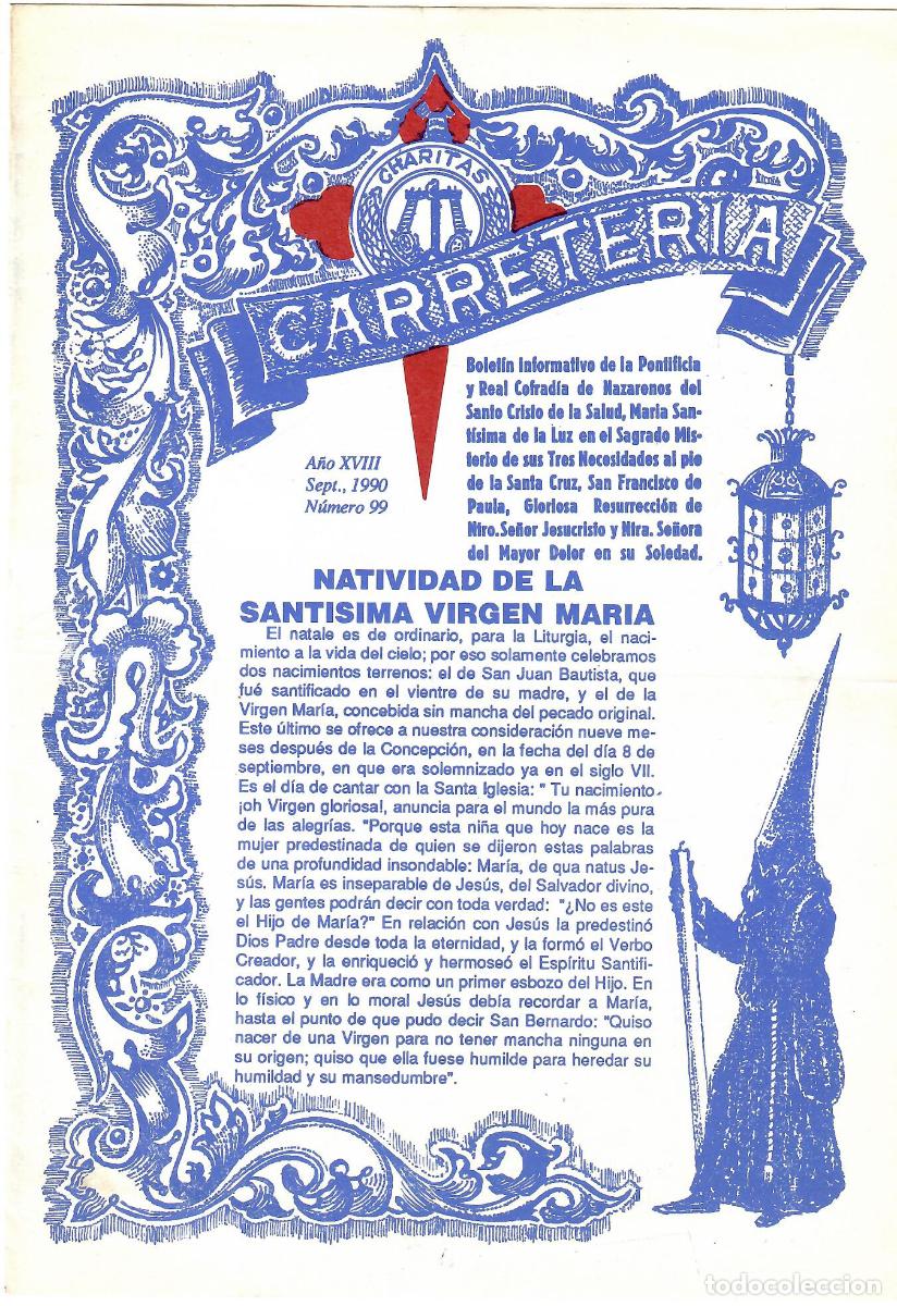 Coleccionismo de Revistas y Peri&oacute;dicos: SEMANA SANTA SEVILLA, BOLET&Iacute;N HERMANDAD LA CARRETER&Iacute;A N&ordm; 99, SEPTIEMBRE 1990