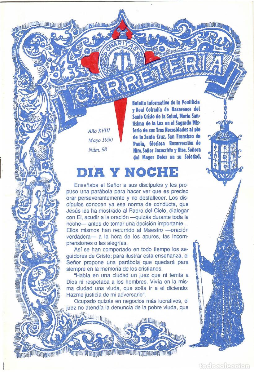 Coleccionismo de Revistas y Peri&oacute;dicos: SEMANA SANTA SEVILLA, BOLET&Iacute;N HERMANDAD LA CARRETER&Iacute;A N&ordm; 98, MAYO 1990