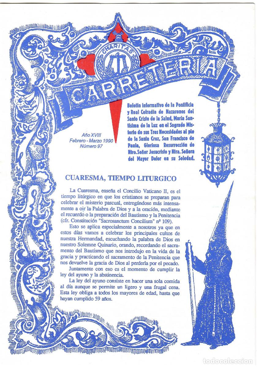 Coleccionismo de Revistas y Peri&oacute;dicos: SEMANA SANTA SEVILLA, BOLET&Iacute;N HERMANDAD LA CARRETER&Iacute;A N&ordm; 97, MARZO 1990