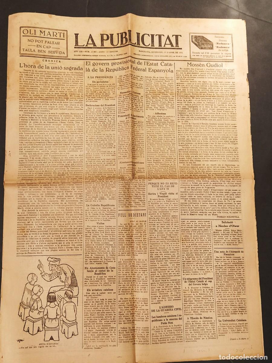 Coleccionismo de revistas y peri&oacute;dicos: LA PUBLICITAT - ANY 1931 -GOVERN PROVISIONAL ESTAT CATALA-AVIADORS CATALANS- DIARI ANTIC -(V-27.342)