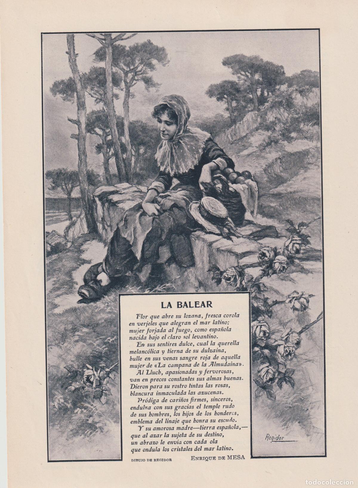 Coleccionismo de Revistas y Peri&oacute;dicos: La balear / Enrique de Mesa : dibujo de Regidor; reverso : la andaluza / Salvador Rueda - 1907