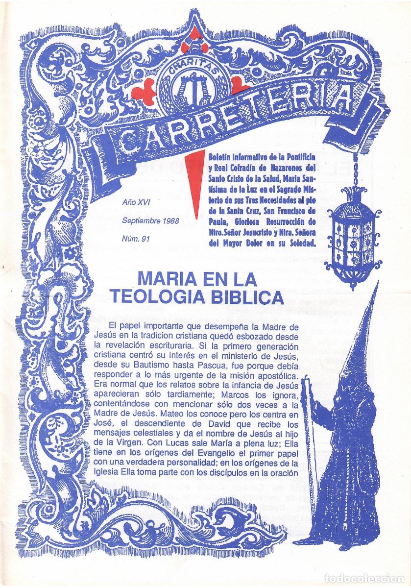 Coleccionismo de Revistas y Peri&oacute;dicos: SEMANA SANTA SEVILLA, BOLET&Iacute;N HERMANDAD LA CARRETER&Iacute;A N&ordm; 91, SEPTIEMBRE 1988