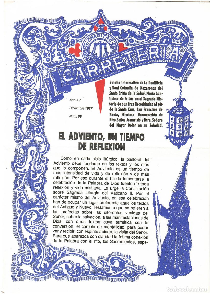 Coleccionismo de Revistas y Peri&oacute;dicos: SEMANA SANTA SEVILLA, BOLET&Iacute;N HERMANDAD LA CARRETER&Iacute;A N&ordm; 89, DICIEMBRE 1987