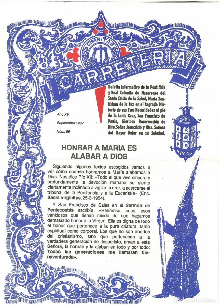 Coleccionismo de Revistas y Peri&oacute;dicos: SEMANA SANTA SEVILLA, BOLET&Iacute;N HERMANDAD LA CARRETER&Iacute;A N&ordm; 88, SEPTIEMBRE 1987