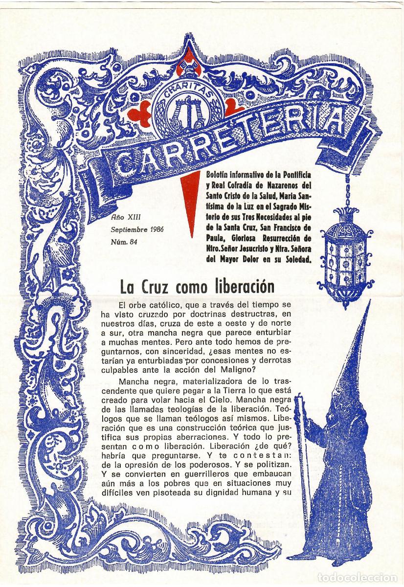 Coleccionismo de Revistas y Peri&oacute;dicos: SEMANA SANTA SEVILLA, BOLET&Iacute;N HERMANDAD LA CARRETER&Iacute;A N&ordm; 84, SEPTIEMBRE 1986