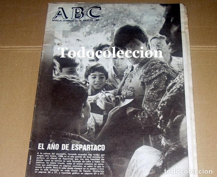 Coleccionismo de Revistas y Peri&oacute;dicos: DIARIO ABC DE SEVILLA. 20 DE JULIO 1986. ESPARTACO TORERO. REPORTAJE. TOROS.
