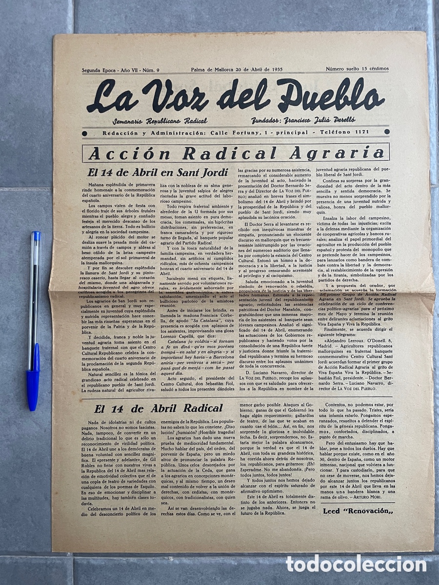 Coleccionismo de revistas y peri&oacute;dicos: La Voz del Pueblo. Palma de Mallorca. Abril de 1935.