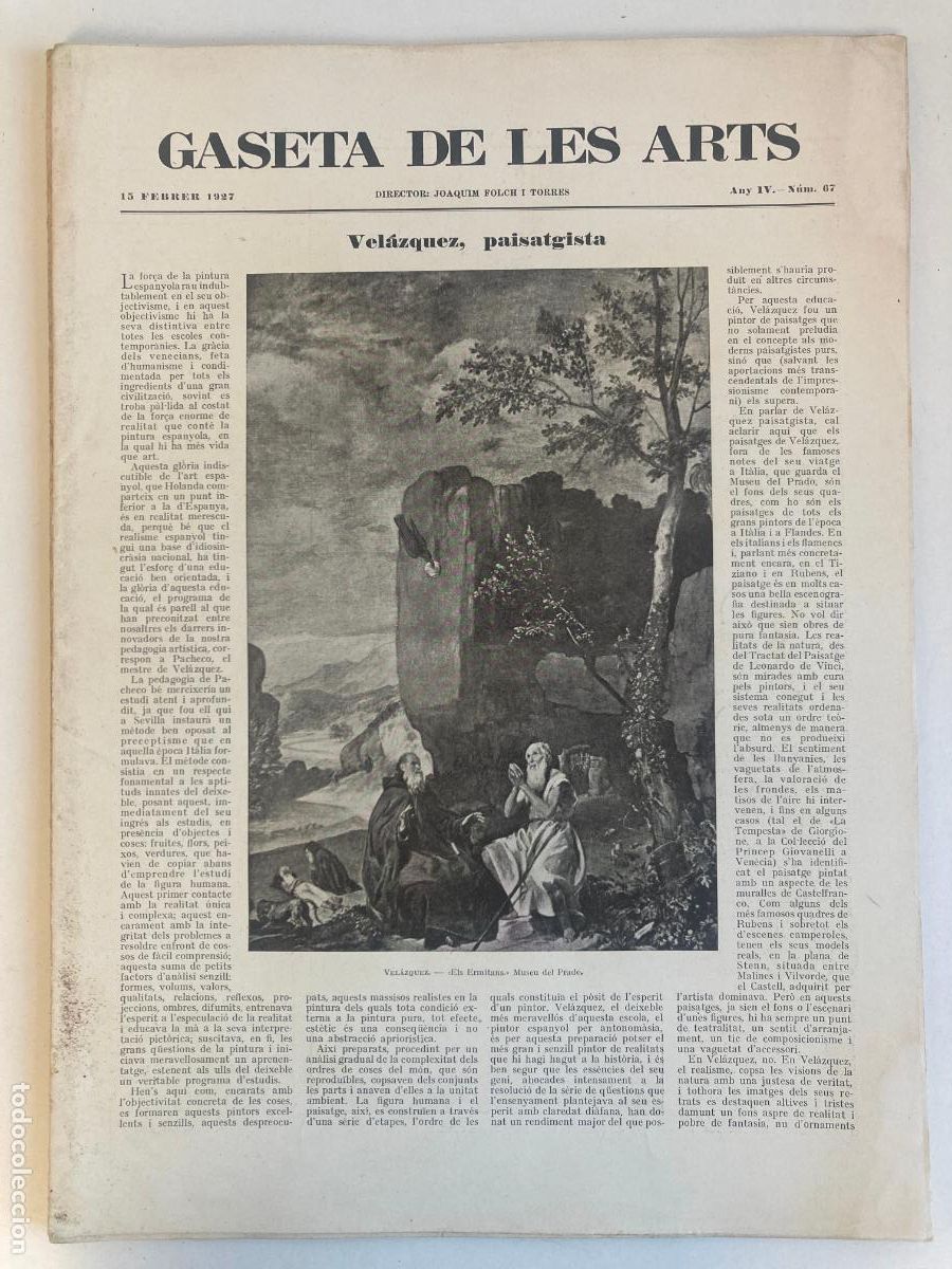 Coleccionismo de Revistas y Peri&oacute;dicos: GASETA DE LES ARTS N&ordm;67 - ANY 1927 - VEL&Aacute;ZQUEZ, PAISATGISTA