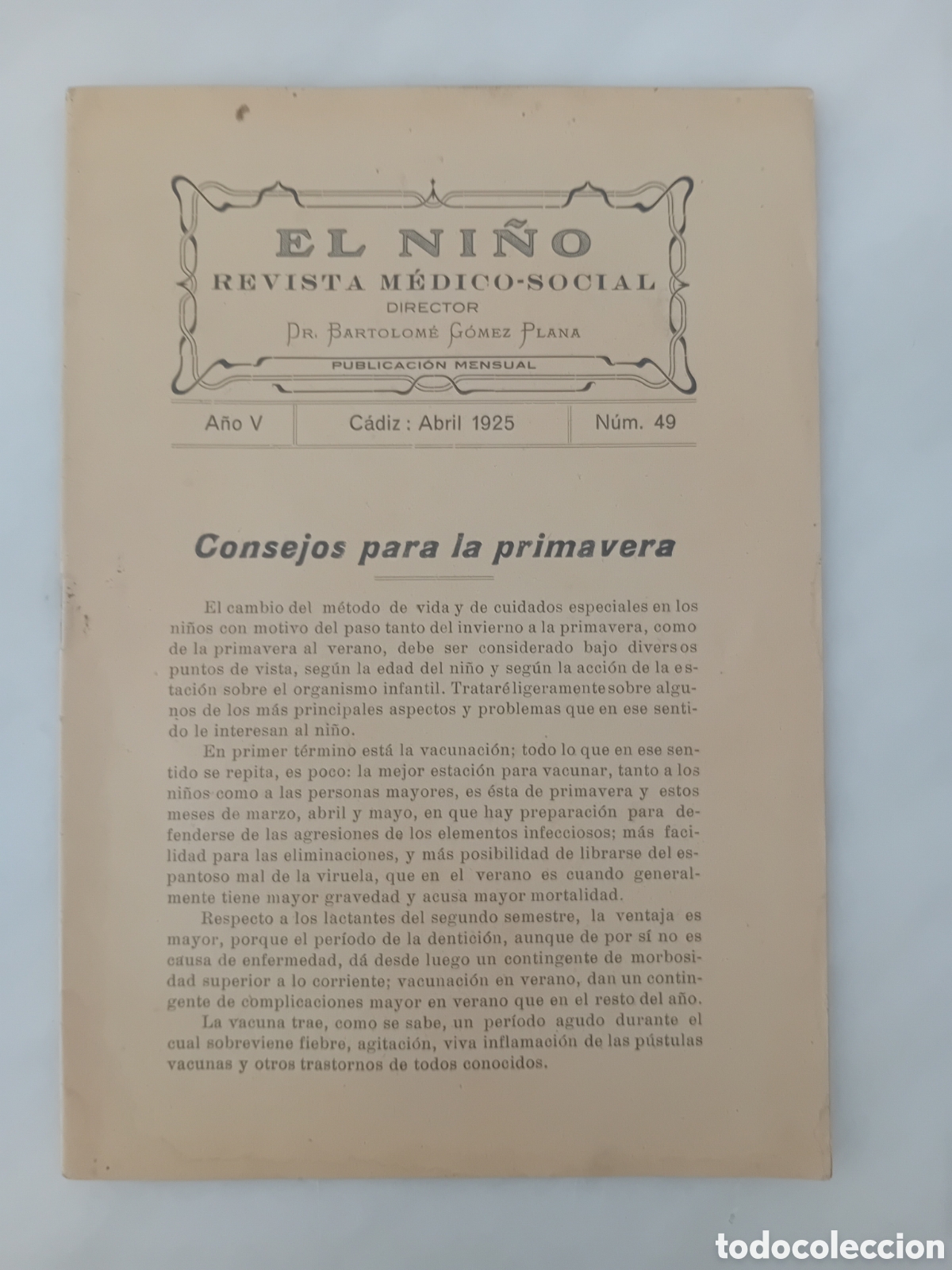 Coleccionismo de Revistas y Peri&oacute;dicos: el ni&ntilde;o revista medico social abril 1925 consejos para la primavera