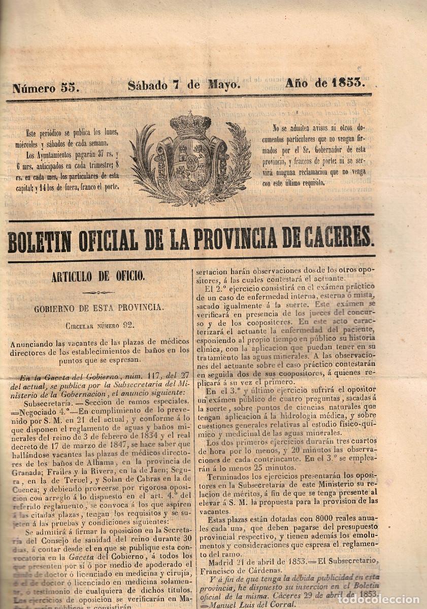 Coleccionismo de Revistas y Peri&oacute;dicos: FA9126. DOCUMENTOS. 1853, 7 de mayo. Boletin oficial de Caceres