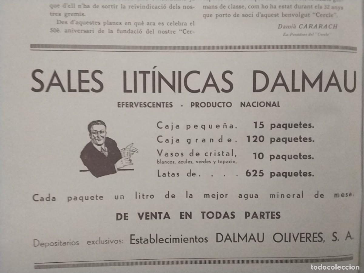 Collectionnisme de Revues et Journaux: SALES LITINICAS DALMAU ESTABLECIMIENTOS DALMAU OLIVERES EFERVESCENTES BARCELONA HOJA A&Ntilde;O 1933