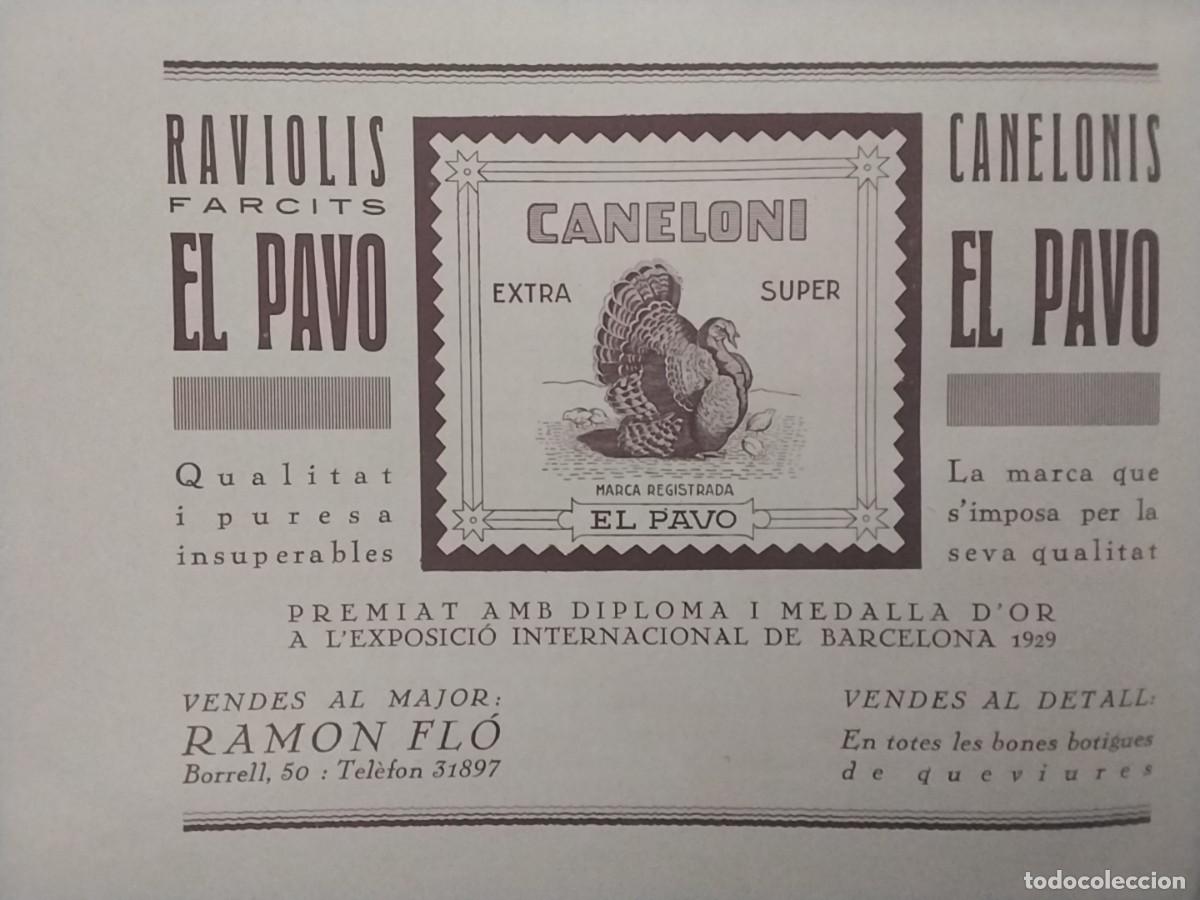 Sammeln von Zeitschriften und Zeitungen: RAVIOLIS FARCITS MARCA EL PAVO CANELONIS CANELONI EXTRA SUPER BARCELONA HOJA A&Ntilde;O 1933