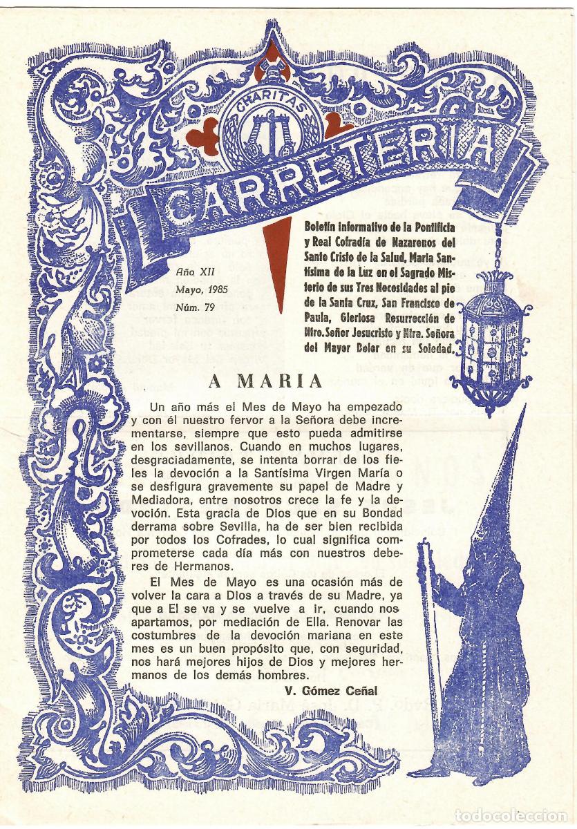 Coleccionismo de Revistas y Peri&oacute;dicos: SEMANA SANTA SEVILLA, BOLET&Iacute;N HERMANDAD LA CARRETER&Iacute;A N&ordm; 79, MAYO 1985