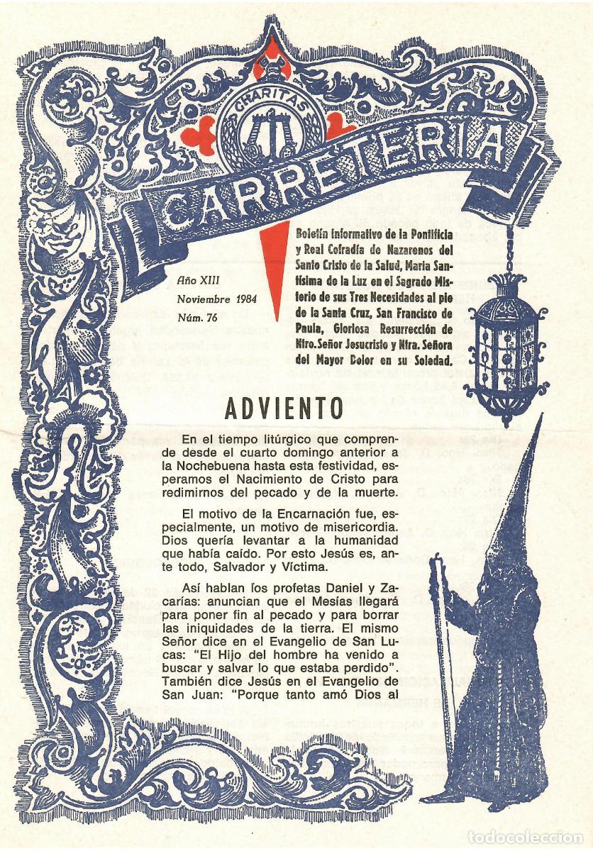 Coleccionismo de Revistas y Peri&oacute;dicos: SEMANA SANTA SEVILLA, BOLET&Iacute;N HERMANDAD LA CARRETER&Iacute;A N&ordm; 76, NOVIEMBRE 1984