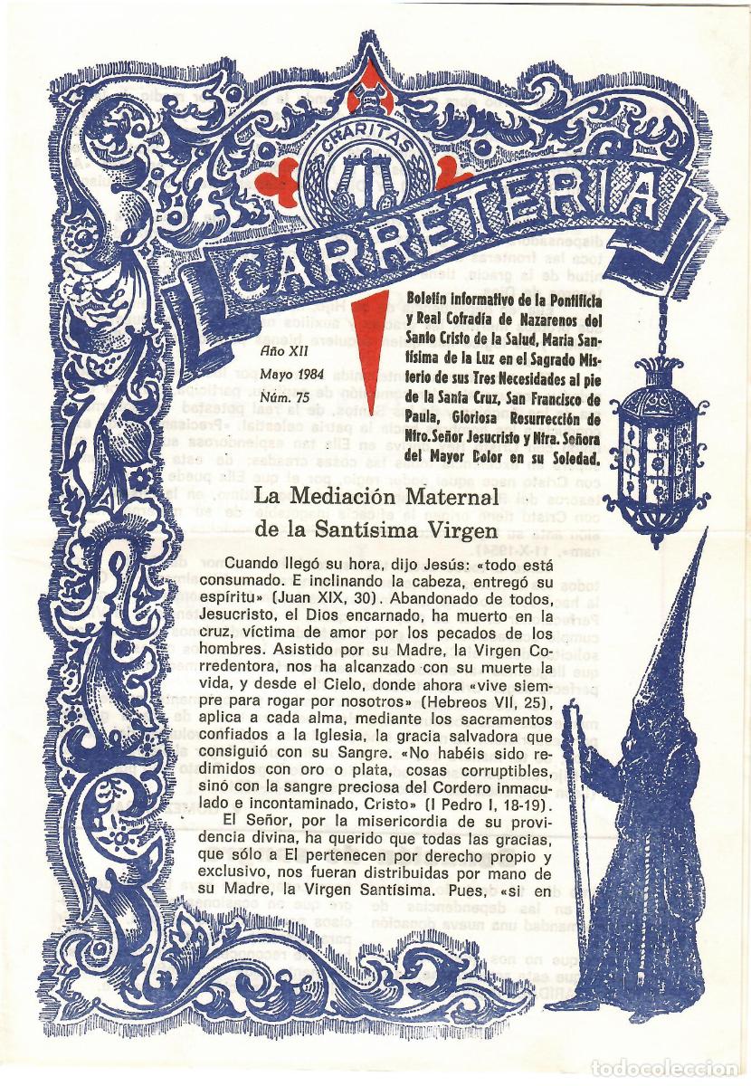 Coleccionismo de Revistas y Peri&oacute;dicos: SEMANA SANTA SEVILLA, BOLET&Iacute;N HERMANDAD LA CARRETER&Iacute;A N&ordm; 75, MAYO 1984