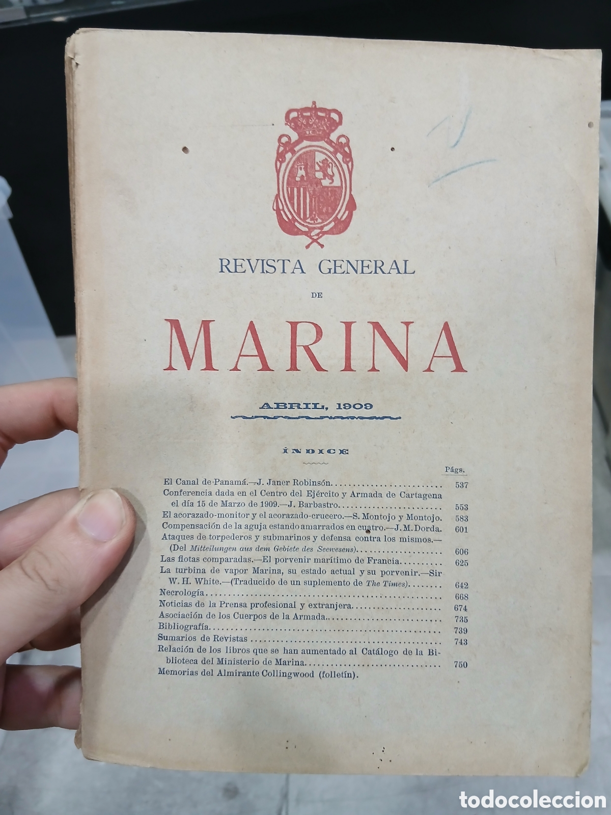 Colecionismo de Revistas e Jornais: Revista general de Marina. Abril de 1909. (L129)