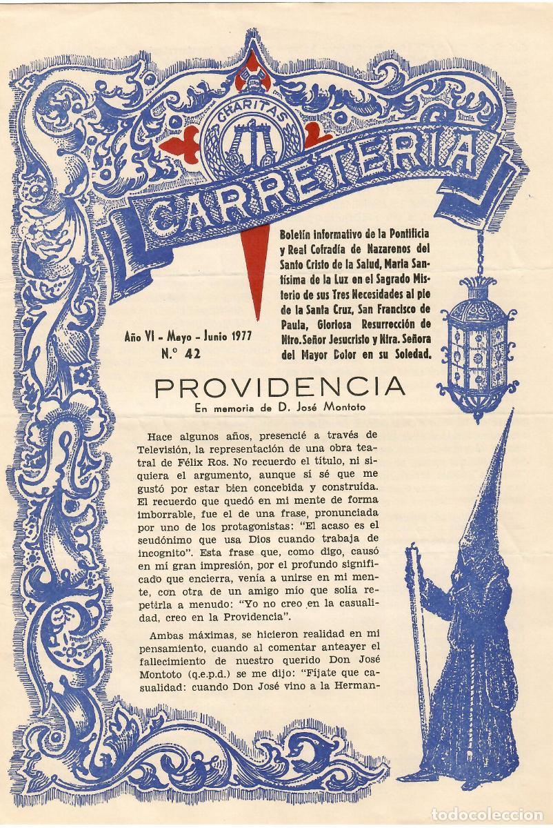 Coleccionismo de Revistas y Peri&oacute;dicos: SEMANA SANTA SEVILLA, BOLET&Iacute;N HERMANDAD LA CARRETER&Iacute;A N&ordm; 42, MAYO-JUNIO 1977