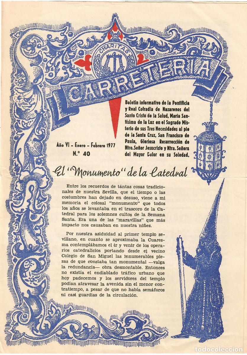 Coleccionismo de Revistas y Peri&oacute;dicos: SEMANA SANTA SEVILLA, BOLET&Iacute;N HERMANDAD LA CARRETER&Iacute;A N&ordm; 40, ENERO-FEBRERO 1977