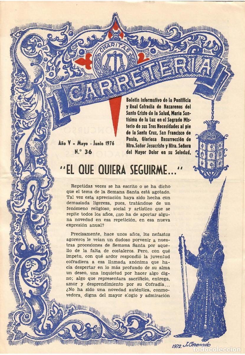 Coleccionismo de Revistas y Peri&oacute;dicos: SEMANA SANTA SEVILLA, BOLET&Iacute;N HERMANDAD LA CARRETER&Iacute;A N&ordm; 36, MAYO-JUNIO 1976