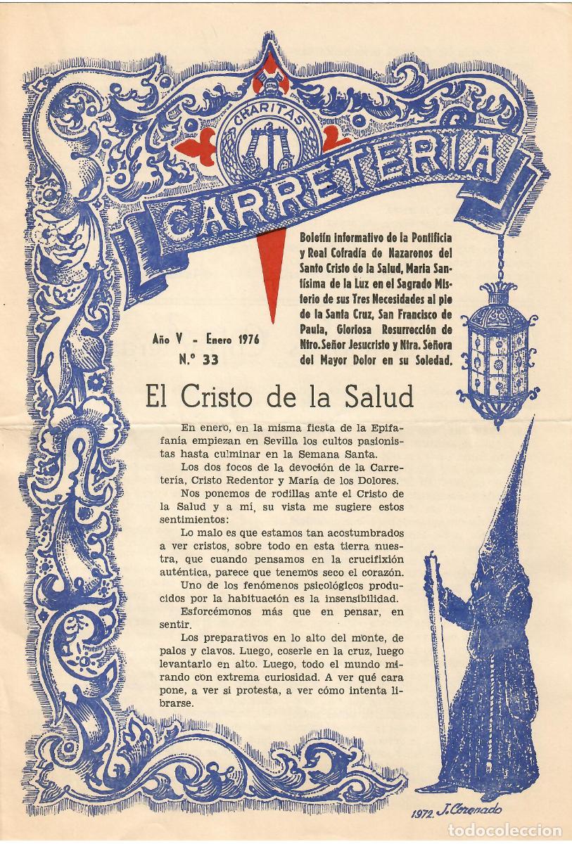 Coleccionismo de Revistas y Peri&oacute;dicos: SEMANA SANTA SEVILLA, BOLET&Iacute;N HERMANDAD LA CARRETER&Iacute;A N&ordm; 33, ENERO 1976