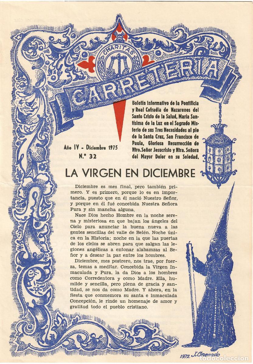 Coleccionismo de Revistas y Peri&oacute;dicos: SEMANA SANTA SEVILLA, BOLET&Iacute;N HERMANDAD LA CARRETER&Iacute;A N&ordm; 23, DICIEMBRE 1975