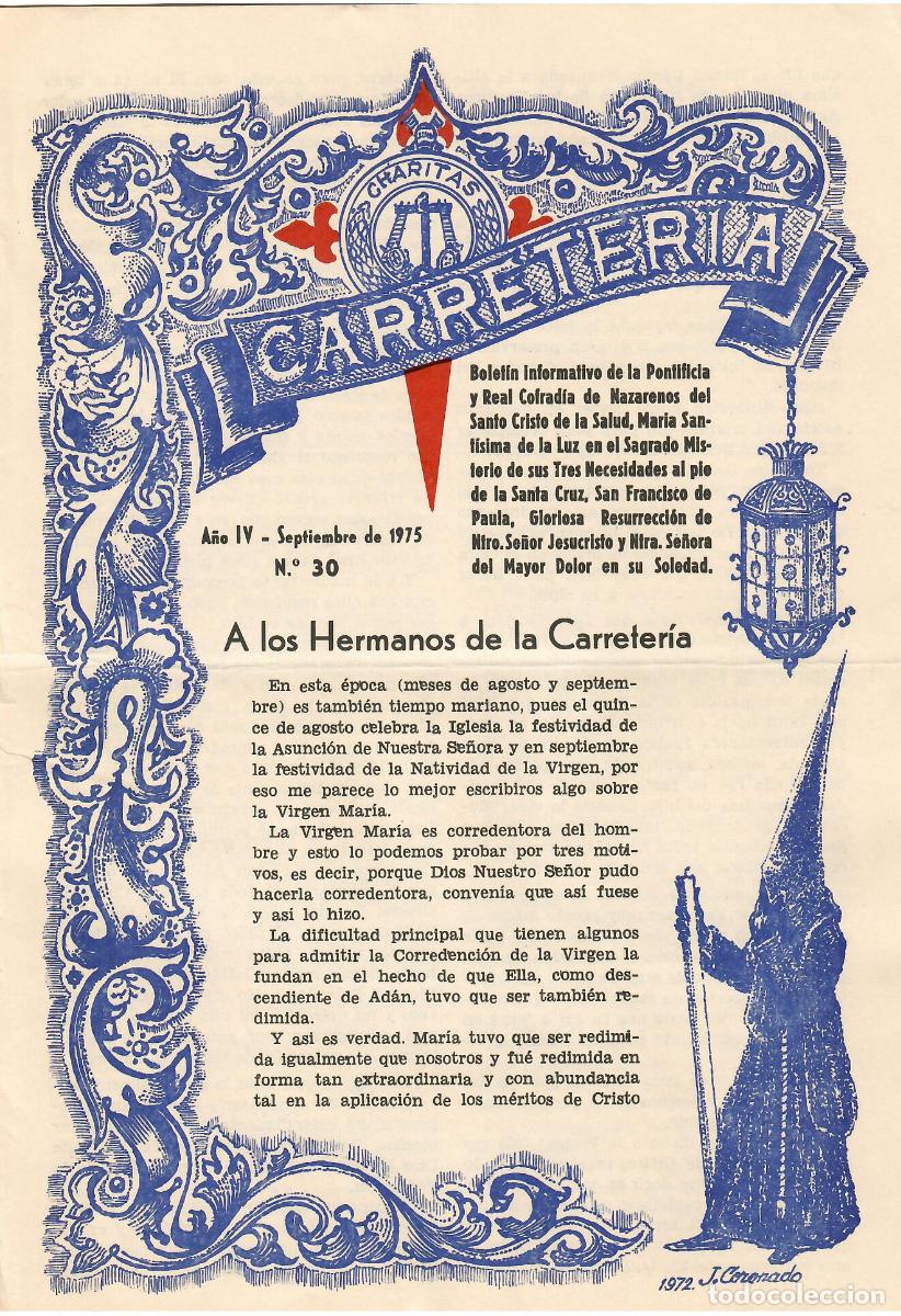 Coleccionismo de Revistas y Peri&oacute;dicos: SEMANA SANTA SEVILLA, BOLET&Iacute;N HERMANDAD LA CARRETER&Iacute;A N&ordm; 30, SEPTIEMRE 1975