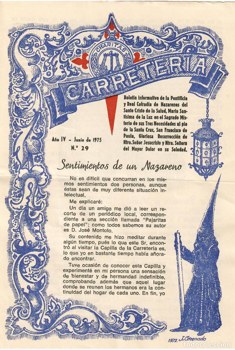 Coleccionismo de Revistas y Peri&oacute;dicos: SEMANA SANTA SEVILLA, BOLET&Iacute;N HERMANDAD LA CARRETER&Iacute;A N&ordm; 29, JUNIO 1975