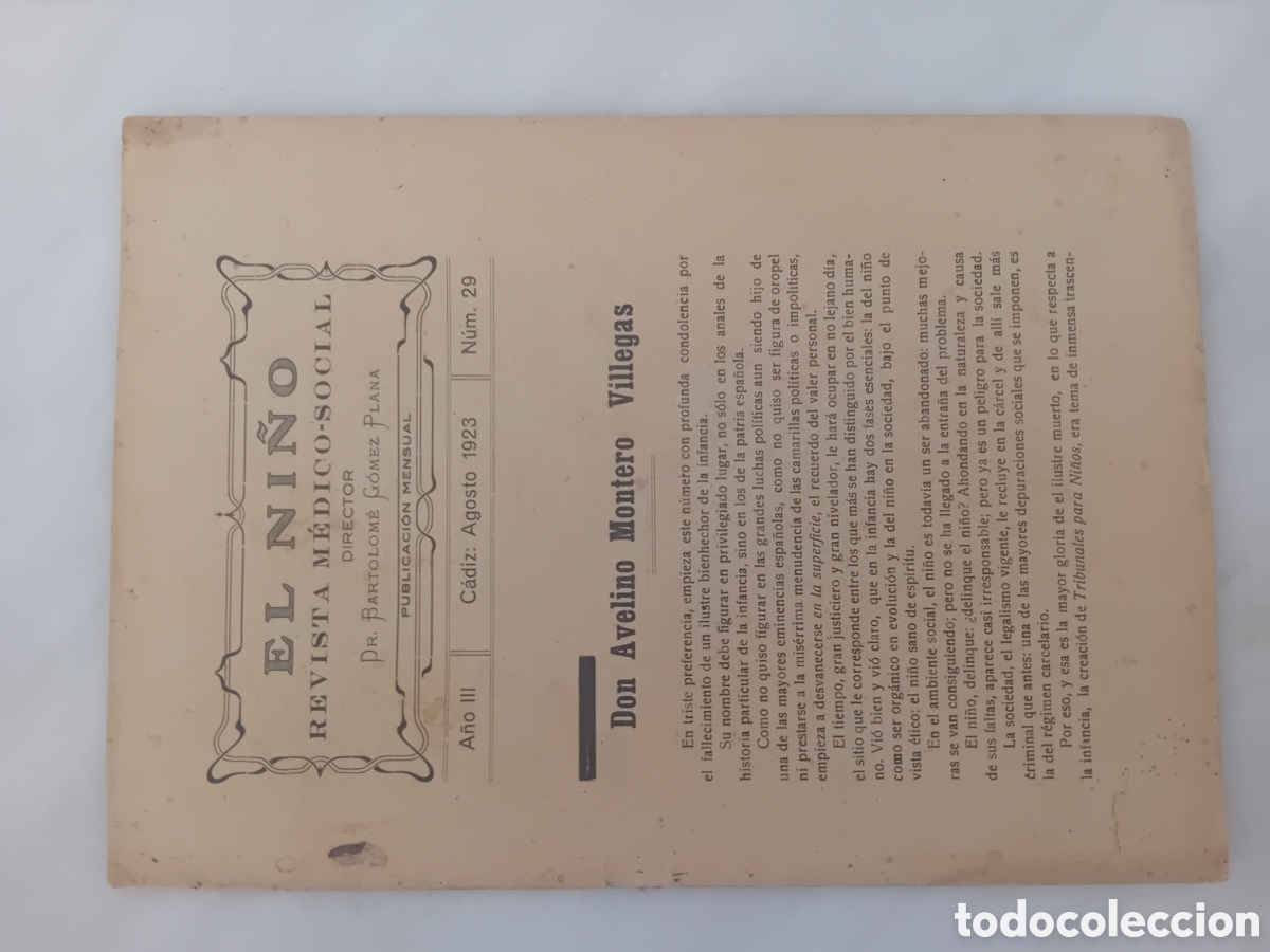 Coleccionismo de Revistas y Peri&oacute;dicos: el ni&ntilde;o revista medico social agosto a&ntilde;o 1923 . Doctor Bartolome Lopez. Cadiz