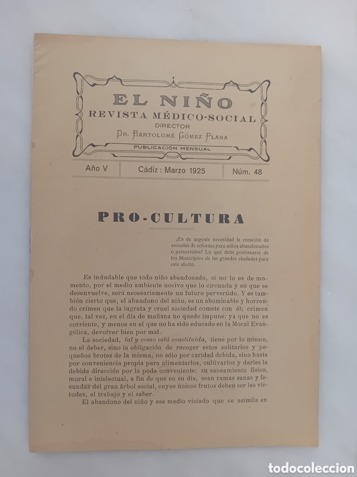 Coleccionismo de Revistas y Peri&oacute;dicos: el ni&ntilde;o revista medico social marzo a&ntilde;o 1925 . Doctor Bartolome Lopez. PRO CULTURA. Cadiz