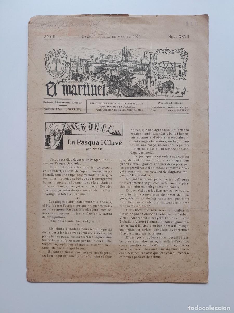 Coleccionismo de Revistas y Peri&oacute;dicos: EL MARTINET (CAMPDEVANOL) - ANY 2, N&Uacute;M. 27 (MAIG 1929)