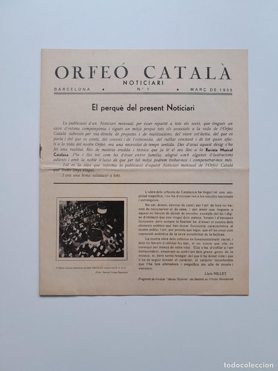 Coleccionismo de Revistas y Peri&oacute;dicos: ORFE&Oacute; CATAL&Agrave;. NOTICIARI (BARCELONA) - N&Uacute;M. 1 (MAR&Ccedil; 1935)