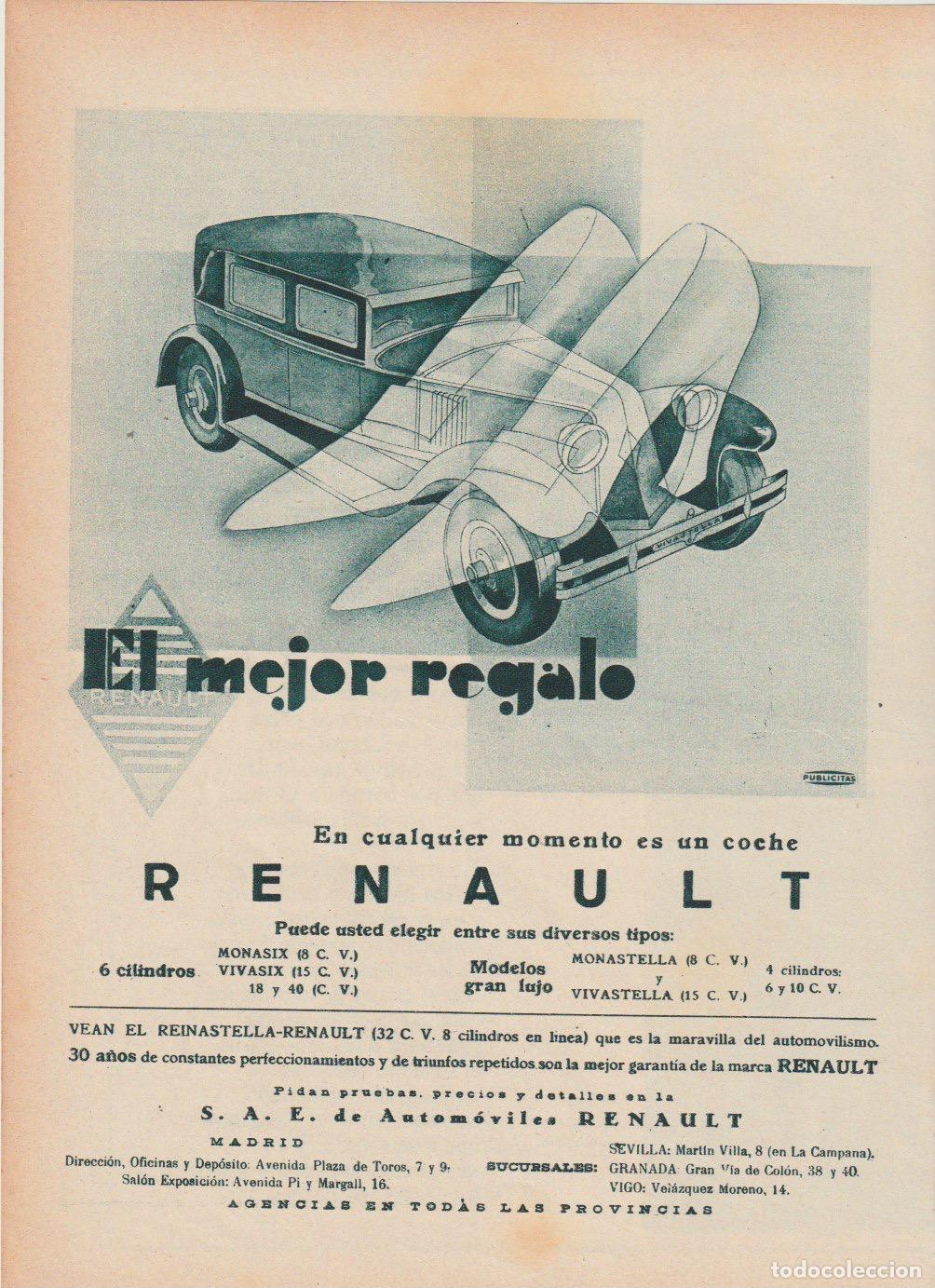 Coleccionismo de Revistas y Peri&oacute;dicos: Publicidad autom&oacute;vil RENAULT - 1930