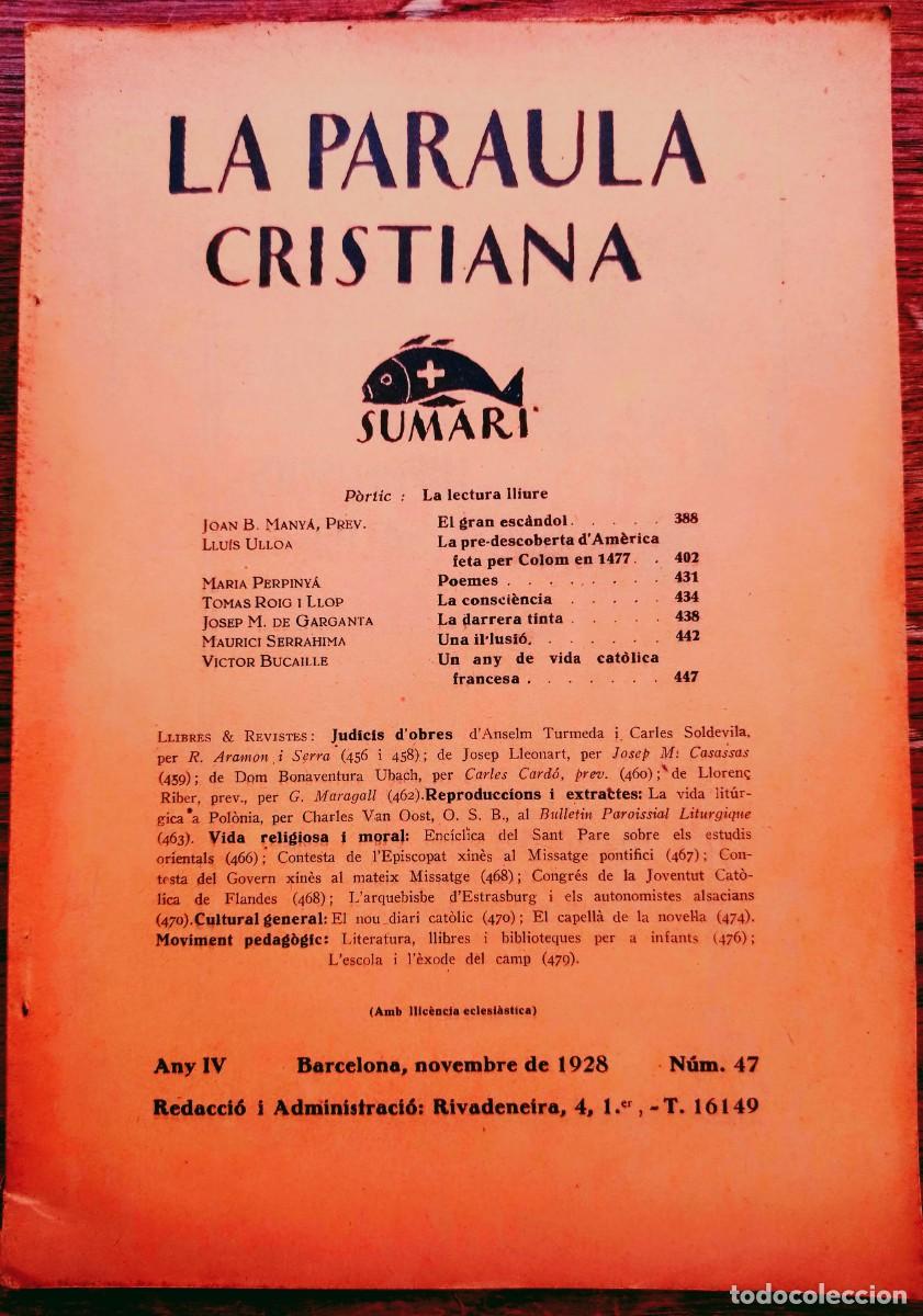 Coleccionismo de Revistas y Peri&oacute;dicos: La Paraula Cristiana &ndash; N&uacute;m. 47, Any IV &ndash; Barcelona, Novembre 1928