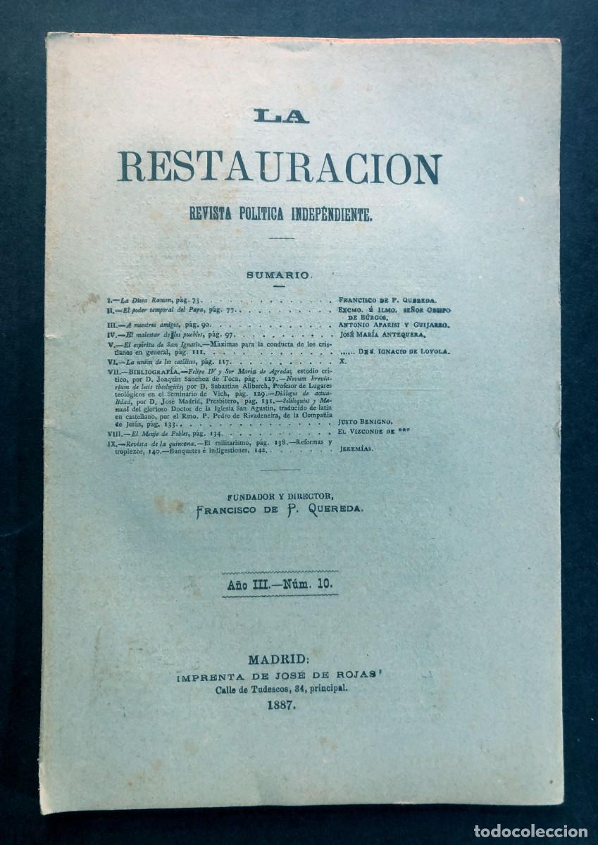 Coleccionismo de revistas y peri&oacute;dicos: LA RESTAURACI&Oacute;N / REVISTA POL&Iacute;TICA INDEPENDIENTE / MADRID 1887 /