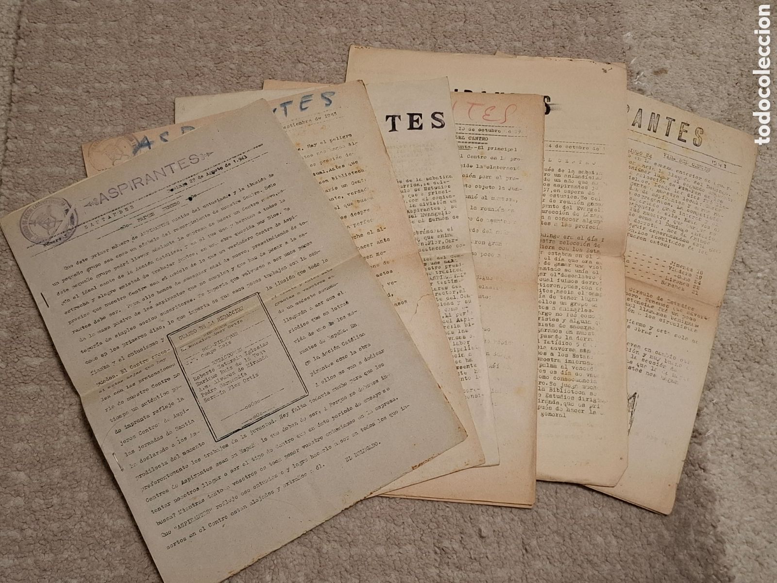 Coleccionismo de Revistas y Peri&oacute;dicos: Aspirantes, bolet&iacute;n de la Juventud de Acci&oacute;n Cat&oacute;lica de Santander 1943 n&ordm; 1 y siete m&aacute;s, ver lista