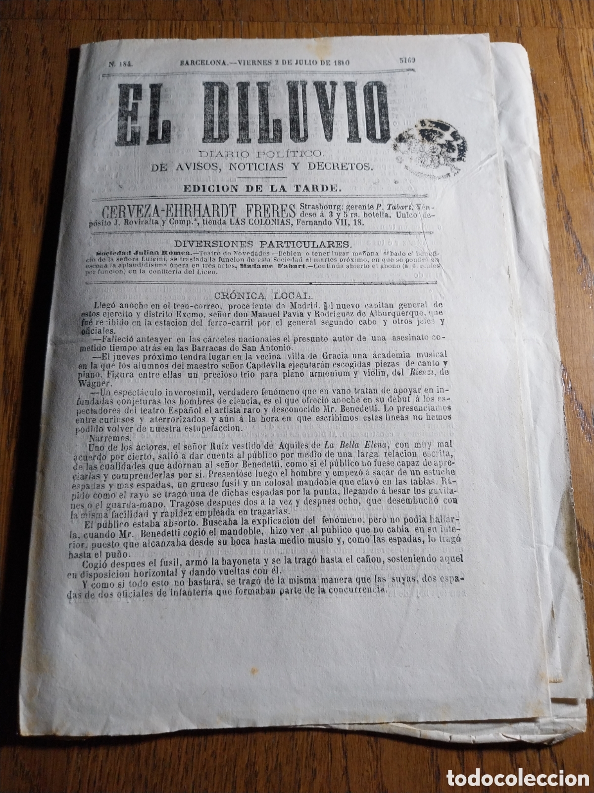 Coleccionismo de Revistas y Peri&oacute;dicos: EL DILUVIO 1880.SOCIEDAD CORAL DE GRANOLLERS. DERRUMBE DE TALLERES EN VALENCIA.