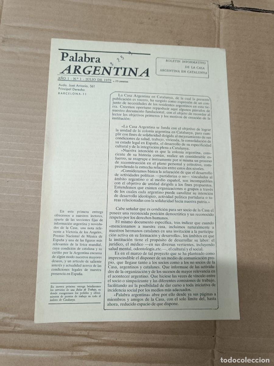 Coleccionismo de Revistas y Peri&oacute;dicos: ANTIGUA REVISTA PALABRA ARGENTINA NO. 1, BOLETIN CASA ARGENTINA EN CATALUNYA, 1979, TRANSICION -P2