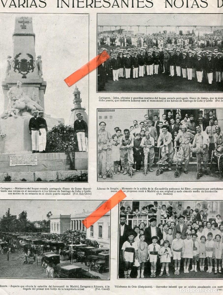 Coleccionismo de Revistas y Peri&oacute;dicos: RECORTE DE PRENSA A&Ntilde;O 1927 TREN BOTIJO EN ALICANTE CARRUEJES ALHAMA DE ARAGON A MADRID EN PATINETE