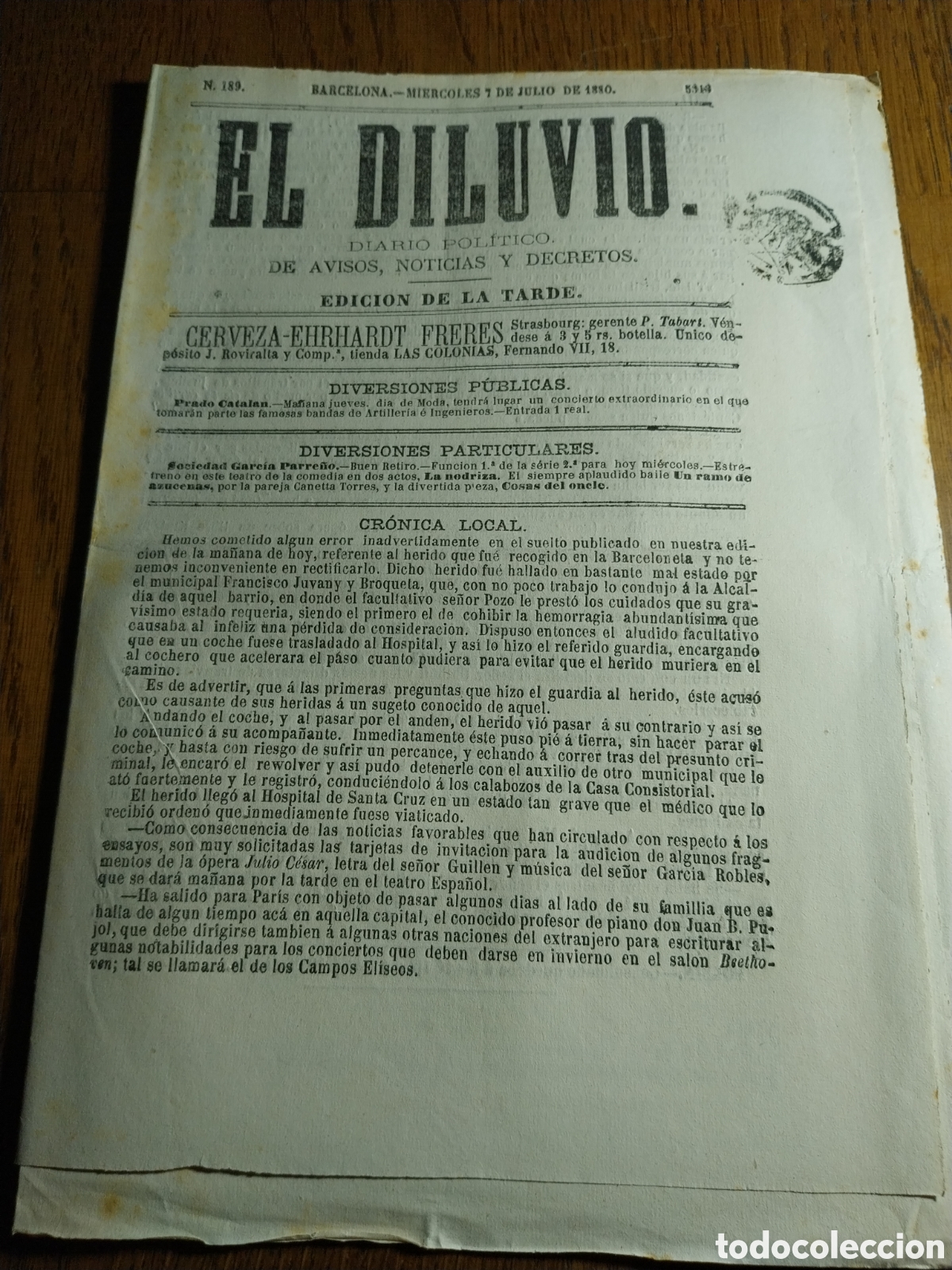 Coleccionismo de Revistas y Peri&oacute;dicos: EL DILUVIO 1880 EL FONDO DEL MAR. CONGRESO CATALAN DE JURISCONSULTOS. FIESTAS DE ARENYS DE MAR