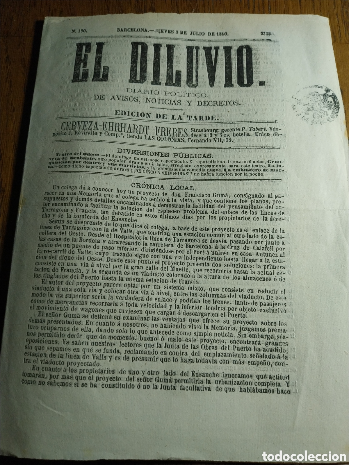 Coleccionismo de Revistas y Peri&oacute;dicos: EL DILUVIO 1880 IMPUESTO PARA ENTRAR EN FRANCIA. REVISTA DE MERCADOS VALENCIA